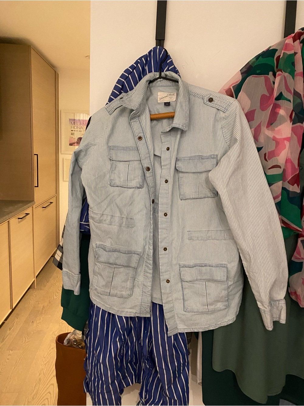 Universal Thread Light Blue Striped Field Jacket